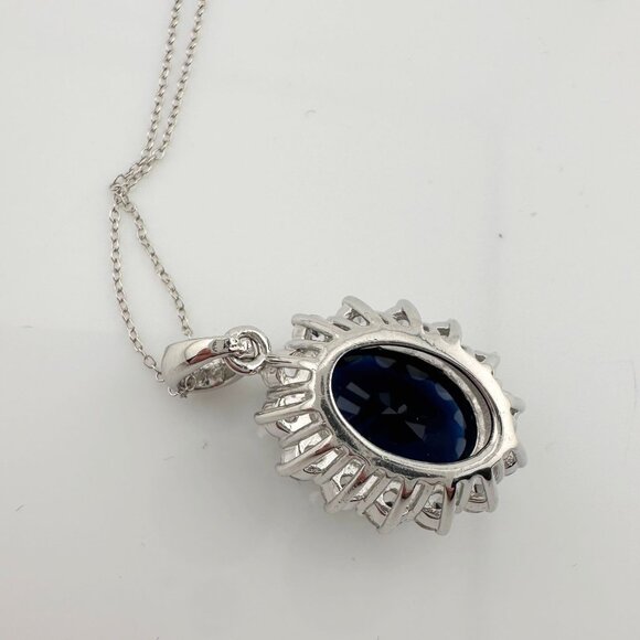Stunning 6.40 Carat Imperial Lab Created  Blue Sapphire Pendant Necklace - Picture 10 of 16